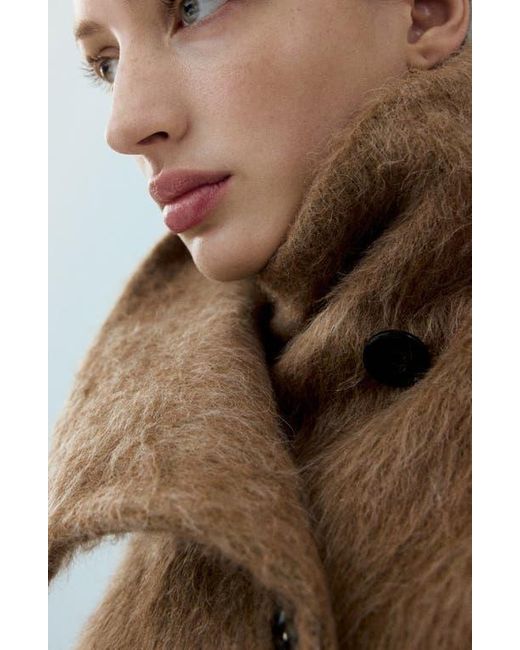 Mango Natural Brushed Funnel Neck Coat