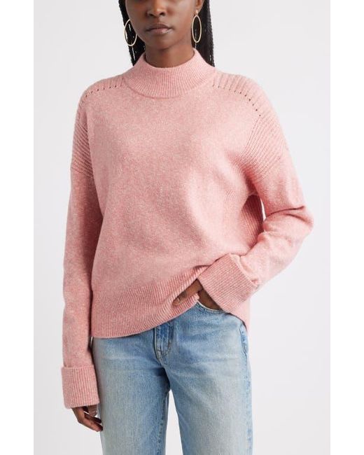 Treasure & Bond Red Rib Detail Mock Neck Sweater