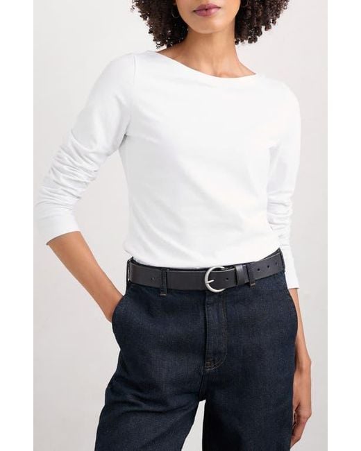 Seasalt Cornwall White Easel Long Sleeve Stretch Organic Cotton Top