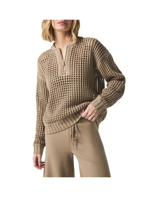Splendid Brown X @Cellajaneblog Pointelle Half Zip Sweater