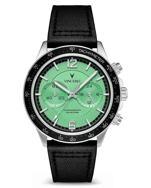 Vincero Green The Apex Prism Chronograph Leather Strap Watch, 42Mm for men