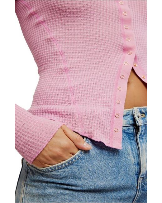 Free People Red Going Places Pointelle Stitch Snap Front Top