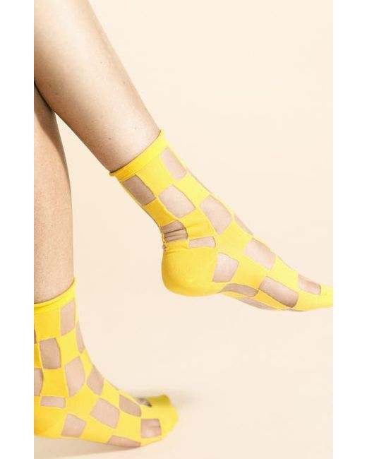 Hansel From Basel Yellow Chucks Check Sheer Crew Socks