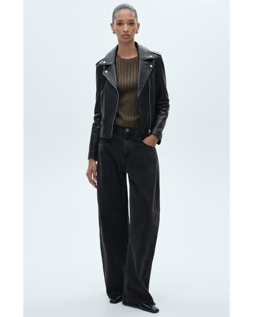 Mango Black Leather Biker Jacket