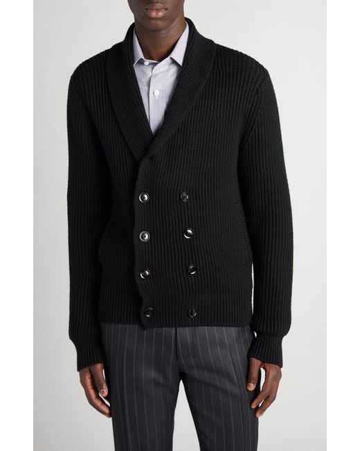 Tom Ford Black Double Breasted Shawl Collar Wool & Silk Cardigan for men