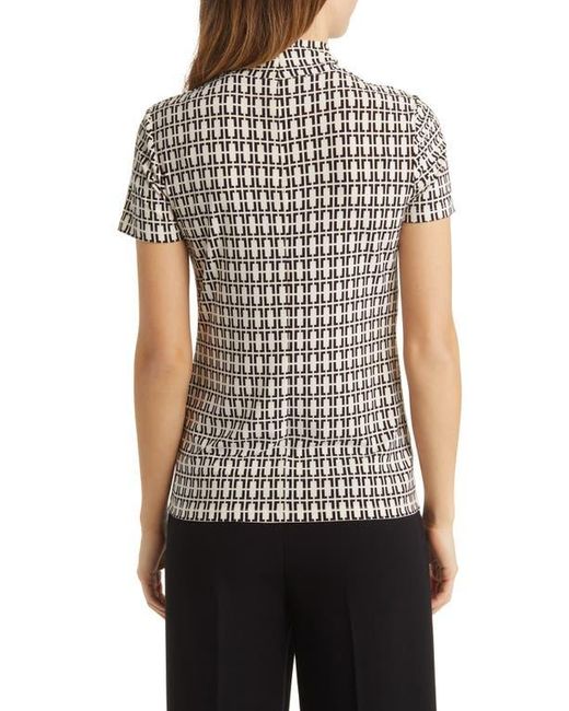 Anne Klein Multicolor Geo Print Short Sleeve Mock Neck Top