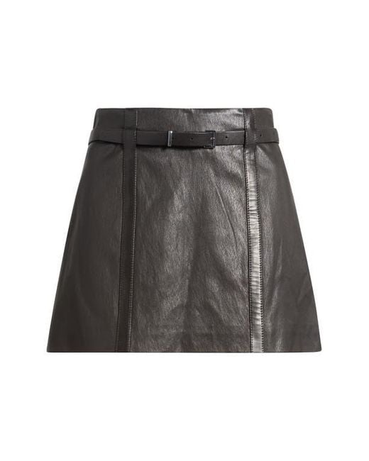 FRAME Black The Belted Leather Miniskirt