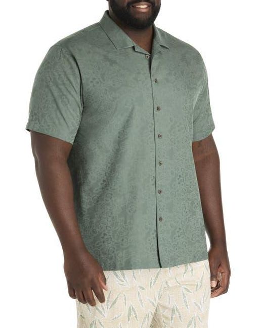 Oak Hill by DXL Green Big & Tall Solid Camp Shirt for men