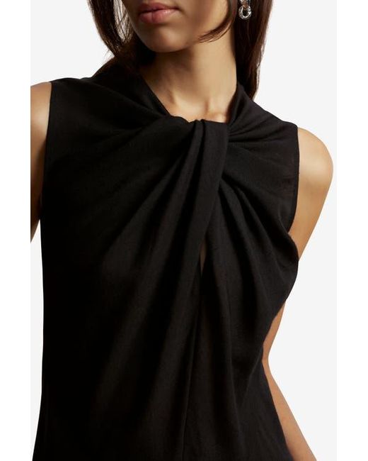 Marina Moscone Black Lightweight Wool Twist Panelled Dress