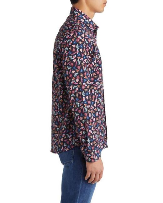 Stone Rose Blue Moth Print Button-Up Shirt for men