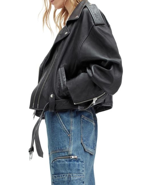 AllSaints Black Dayle Leather Biker Jacket