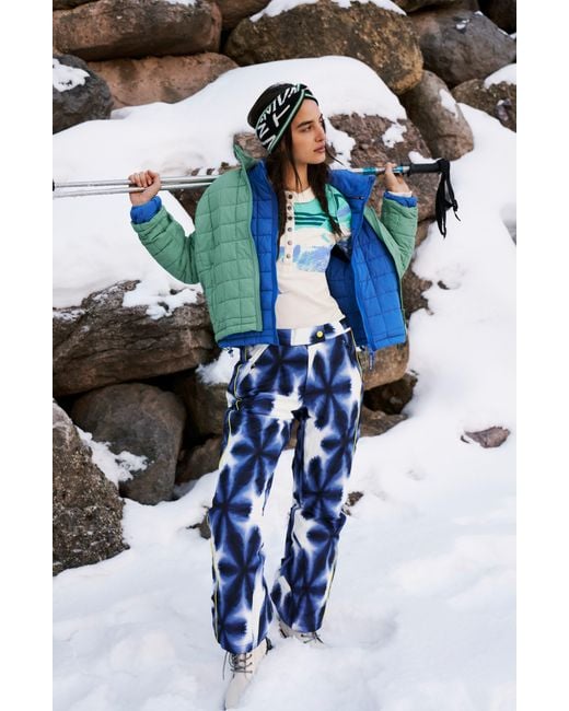Fp Movement Bunny Slope Print Waterproof High Waist Ski Pants in Blue