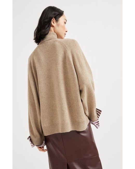 Brunello Cucinelli Natural Turtleneck Sweater With Monili