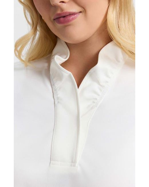 Foxcroft White Tammy Ruffle Collar Crepe Sleeveless Top