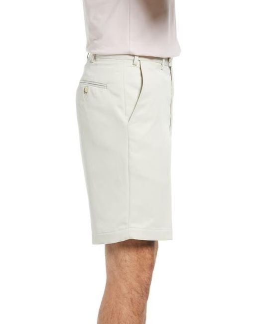 Berle White Microfiber Self Sizer Flat Front Shorts for men
