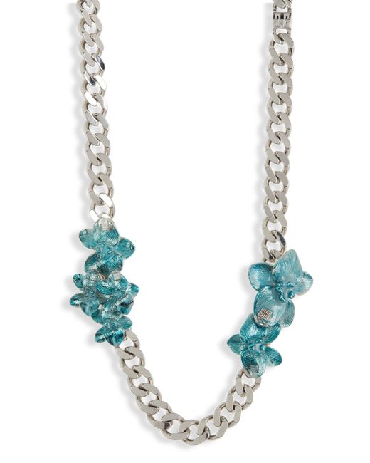 Givenchy Blue Orchid Flower Curb Chain Necklace for men