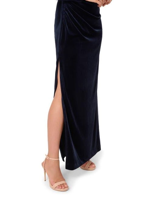 Adrianna Papell Black Asymmetric Long Sleeve Ruched Velvet Gown