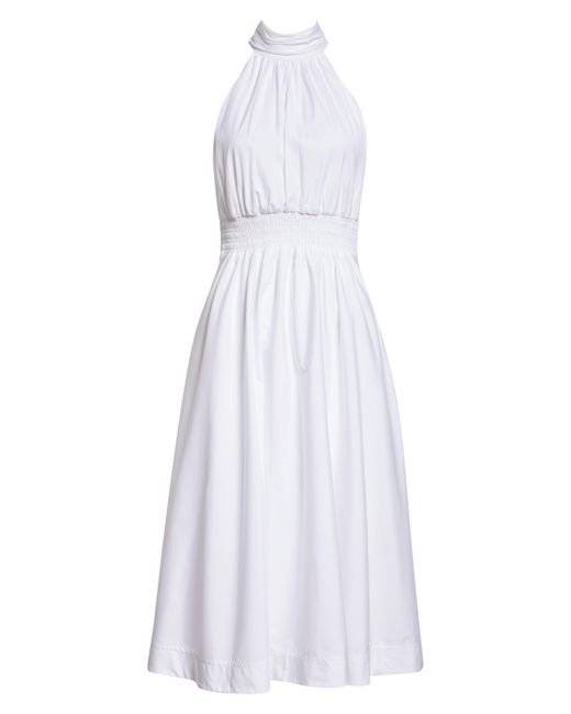 Veronica Beard White Kinny Smocked Cotton Blend Midi Dress