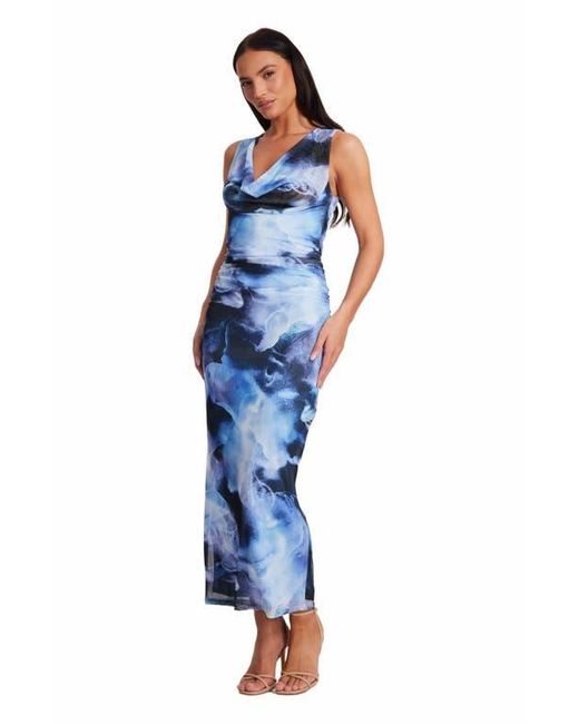 Quiz Blue Mesh Cowl Back Maxi Dress