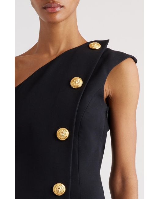 Balmain Black Aymmetric One-shoulder Dress