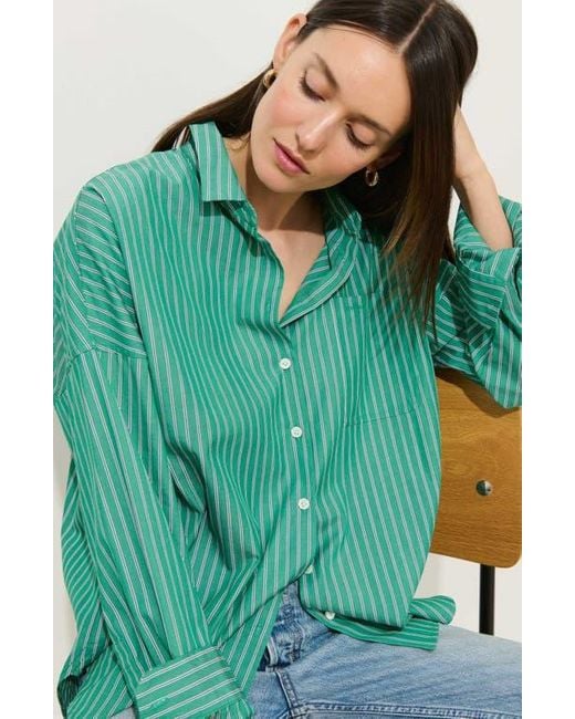 Alex Mill Green Jo Stripe Oversize Cotton Button-Up Shirt