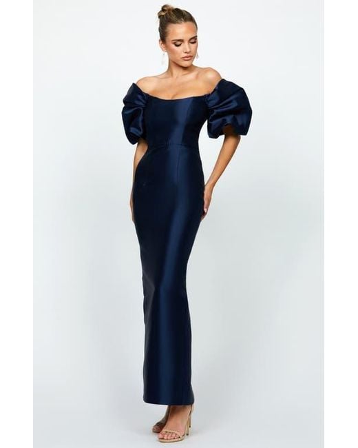 Bariano Meredith Puff Sleeves Scooped Gown in Blue | Lyst Bariano Meredith Puff Sleeves Scooped Gown in Blue | Lyst