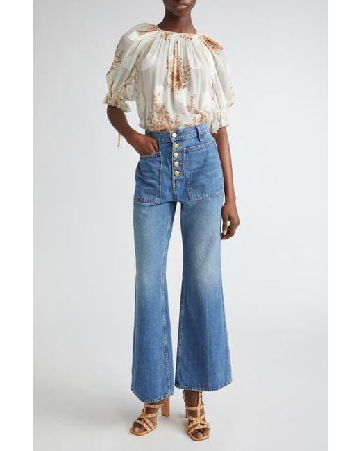 Ulla Johnson Blue Pippa Floral Silk Blend Top