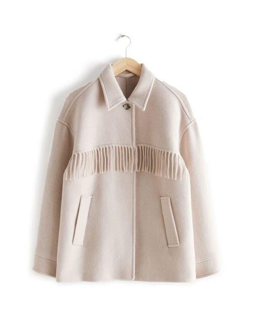 & Other Stories Natural Oversize Wool Blend Fringe Jacket