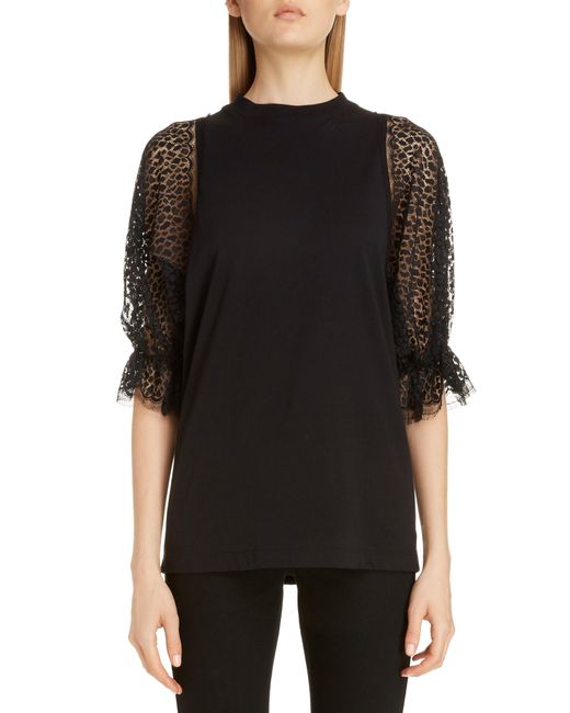 Givenchy Black Lace Sleeve Jersey Tee