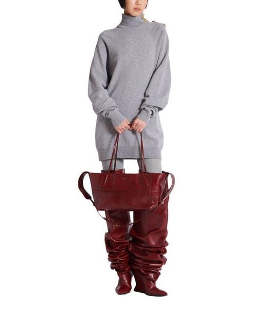 Balmain Purple Small Track Zips Calfskin Tote Bag