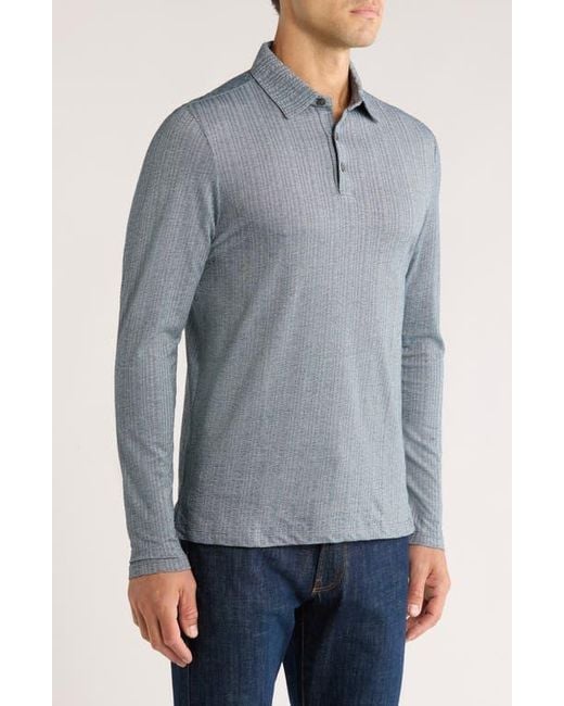 Robert Barakett Blue Monolif Stripe Long Sleeve Polo for men