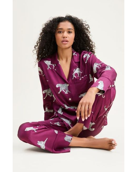 Petite Plume Red Panthre De Nuit Piped Silk Satin Pajamas