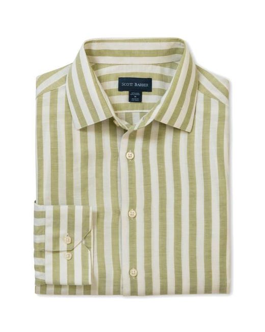 Scott Barber Natural Coastal Regular Fit Stripe Linen & Lyocell Button-Up Shirt for men