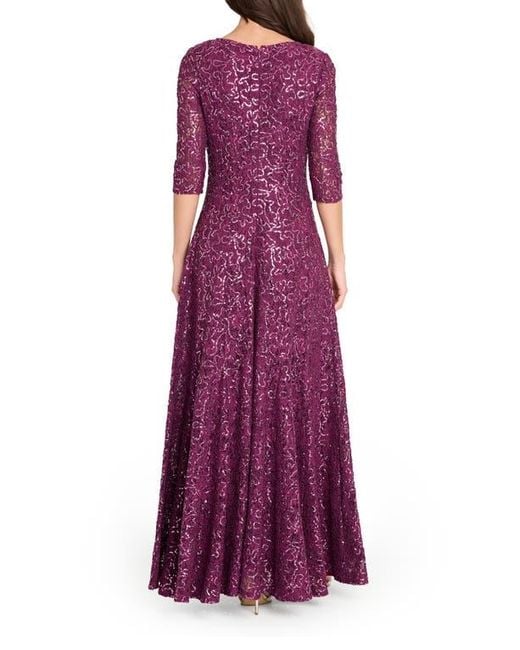 Tahari Purple Sequin Flare Gown