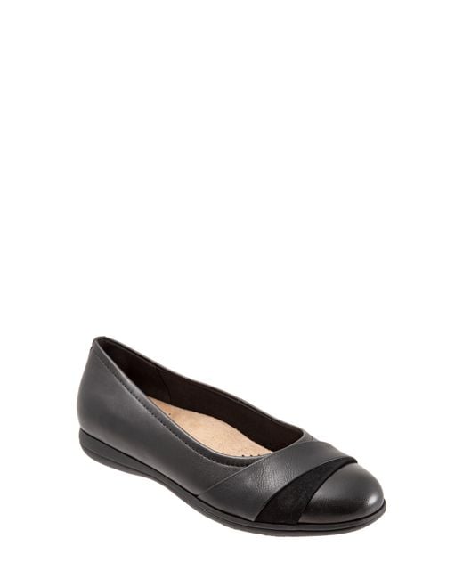 Trotters Black Danni Leather & Suede Flat