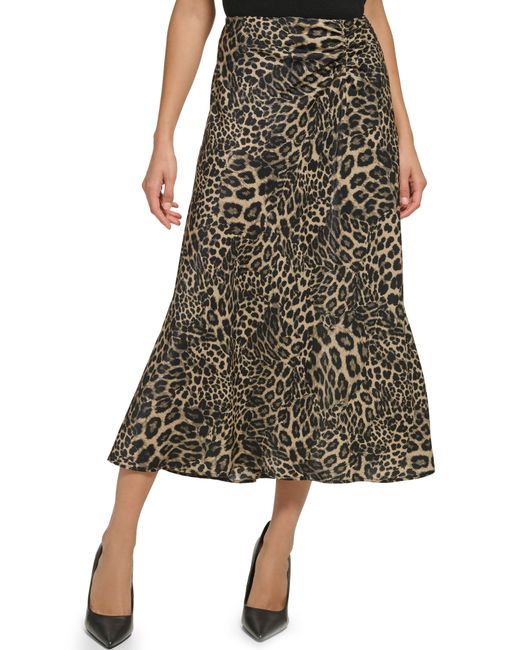 DKNY Ruched Print Satin Maxi Skirt | Lyst