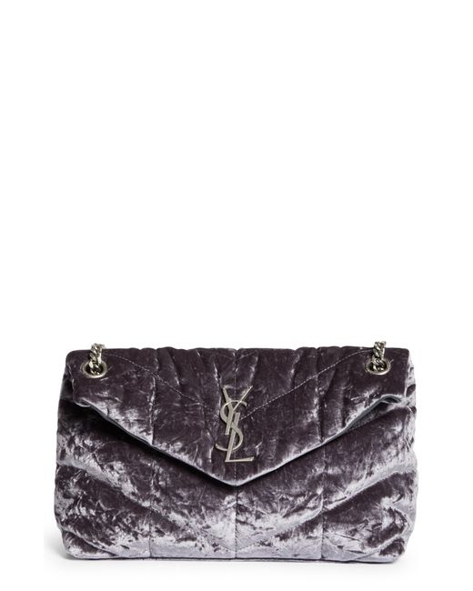 Saint Laurent Small Loulou Quilted Crushed Velvet Puffer Bag in Gray | Lyst