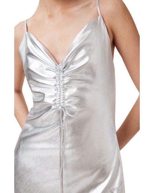 AllSaints White Alexia Metallic Asymmetric Slipdress