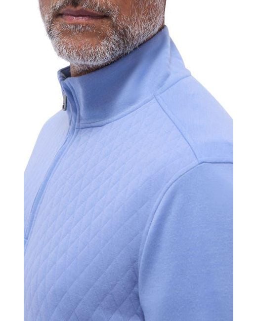 Bugatchi Blue Quilted Quarter Zip Performance Pullover for men