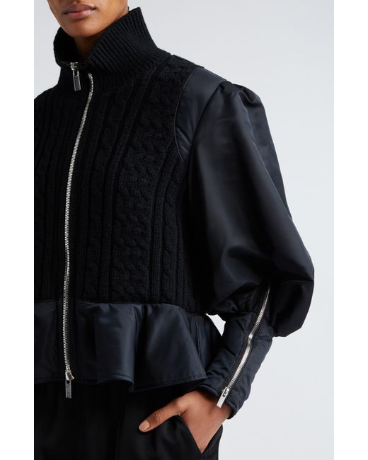 Noir Kei Ninomiya Mixed Media Peplum Bomber Jacket in Black Lyst
