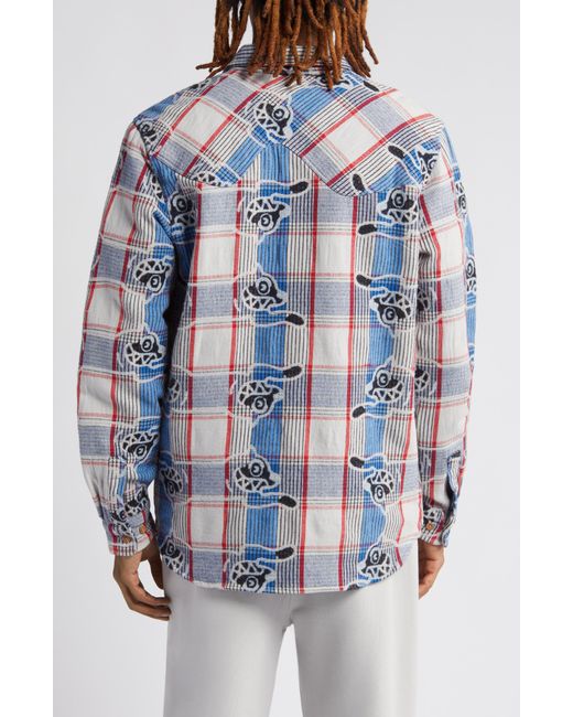 ICECREAM Blue Harry Running Dog Plaid Flannel Button-up Shirt for men