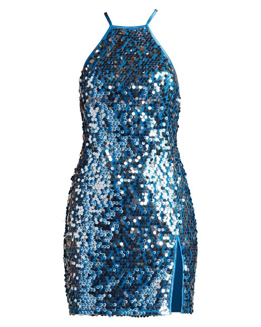 SHO by Tadashi Shoji Blue Strappy Sequin Minidress