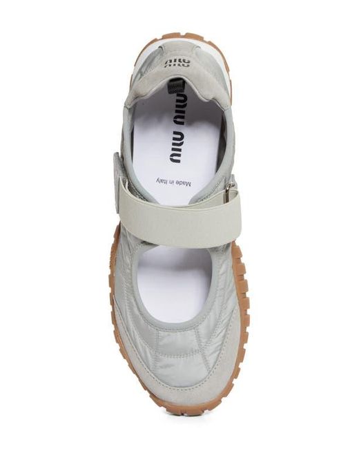 Miu Miu White Sport Quilted Nylon Mary Jane Sneaker