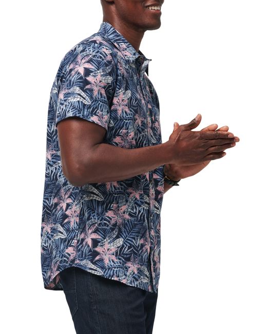 Travis Mathew Blue Shoot The Channel Floral Short Sleeve Stretch Button-up Shirt for men