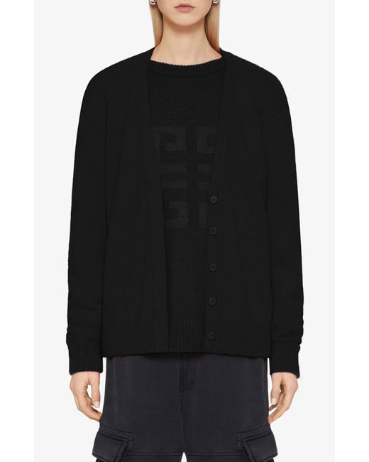 Givenchy Black 4g Intarsia Cashmere V-neck Cardigan