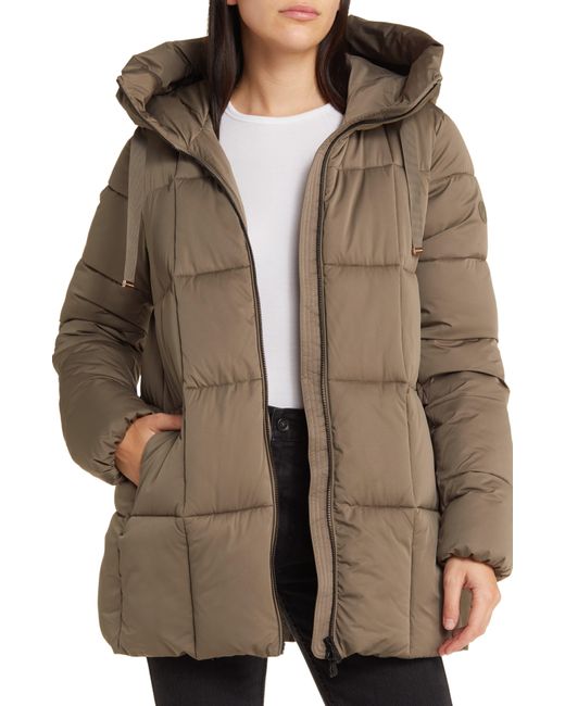 Save The Duck Alena Hooded Puffer Coat in Brown | Lyst