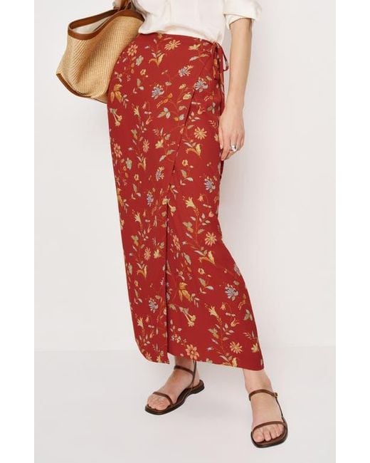 Reformation Red Opal Print Wrap Skirt