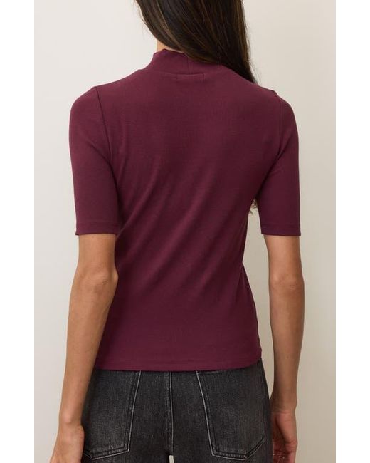 Marine Layer Purple Lexi Mock Neck Elbow Sleeve Rib Top