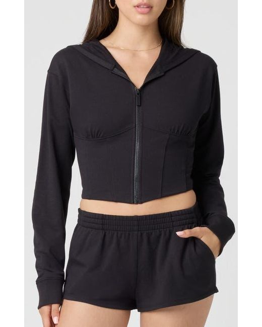Florence By Mills Women's Black Corset Zip Hoodie