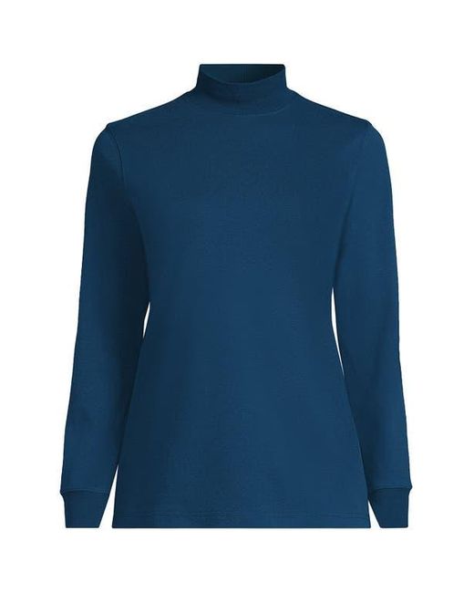 Lands' End Blue Relaxed Cotton Long Sleeve Mock Turtleneck